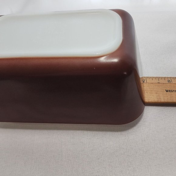 Pyrex Old Orchard Brown 1.5 pint Refrigerator Dish 0502 small glass loaf pan - Picture 8 of 8